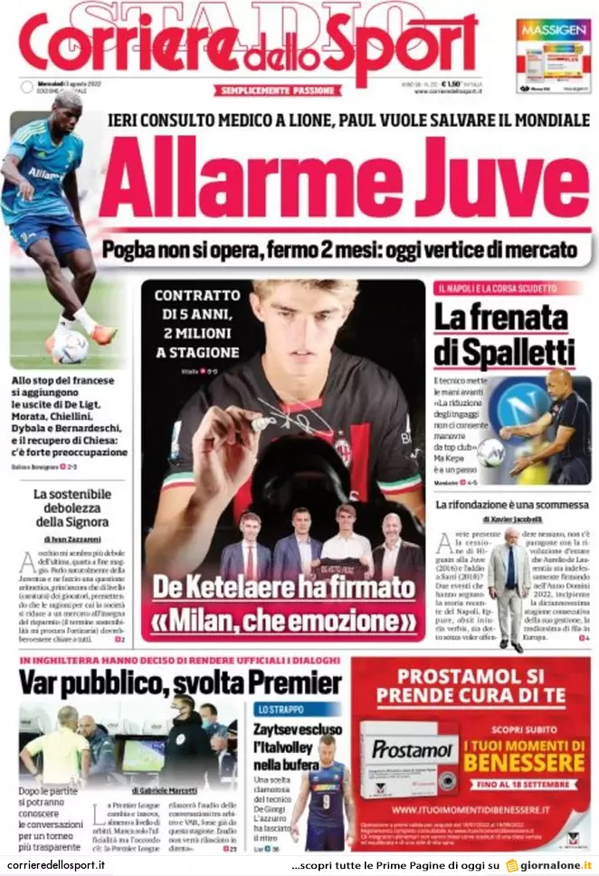 Prime pagine giornali 3 agosto 2022. Letta e Calenda: fuga per la sconfitta
