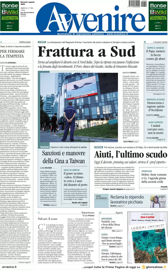 Prime pagine giornali 4 agosto 2022. Pd-Calenda, scoppia il caos a sinistra Prime pagine giornali 4 agosto 2022. Pd-Calenda, scoppia il caos a sinistra