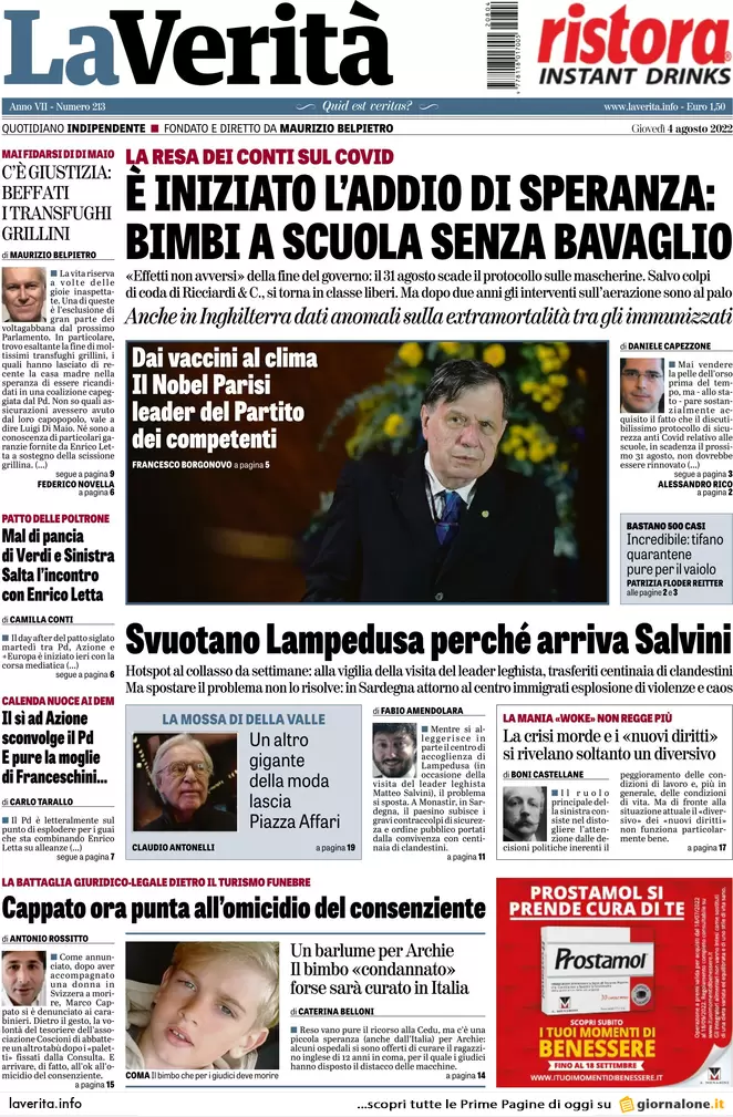 Prime pagine giornali 4 agosto 2022. Pd-Calenda, scoppia il caos a sinistra Prime pagine giornali 4 agosto 2022. Pd-Calenda, scoppia il caos a sinistra