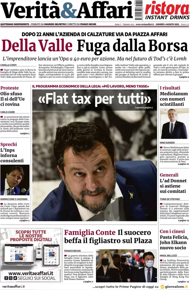 Prime pagine giornali economici 4 agosto. Borsa, il delisting vale già 47 mld Prime pagine giornali economici 4 agosto. Borsa, il delisting vale già 47 mld