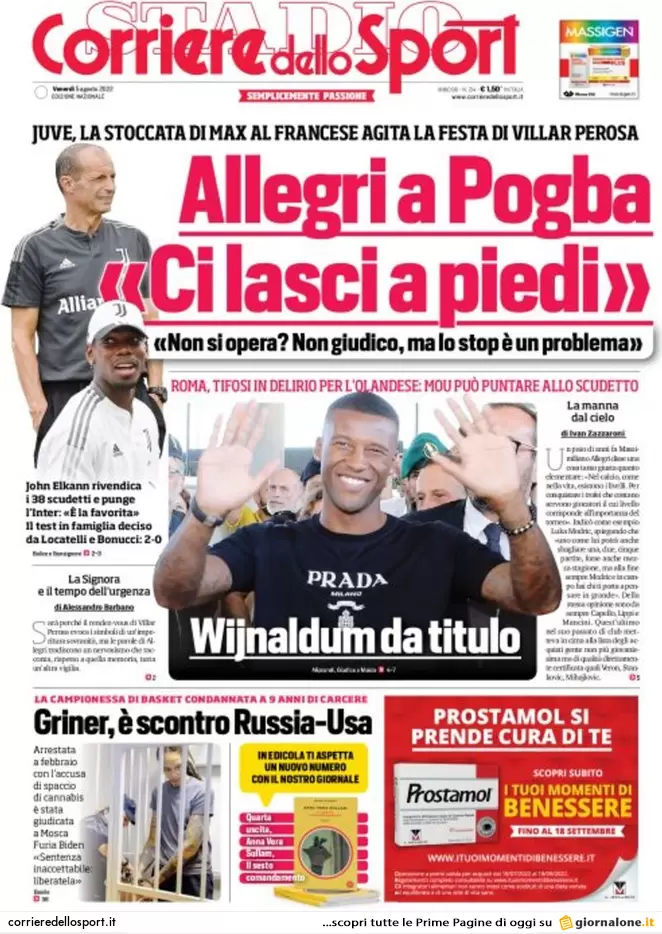 Prime pagine giornali 5 agosto 2022. Gli Aiuti di Draghi: 6 euro lordi al mese