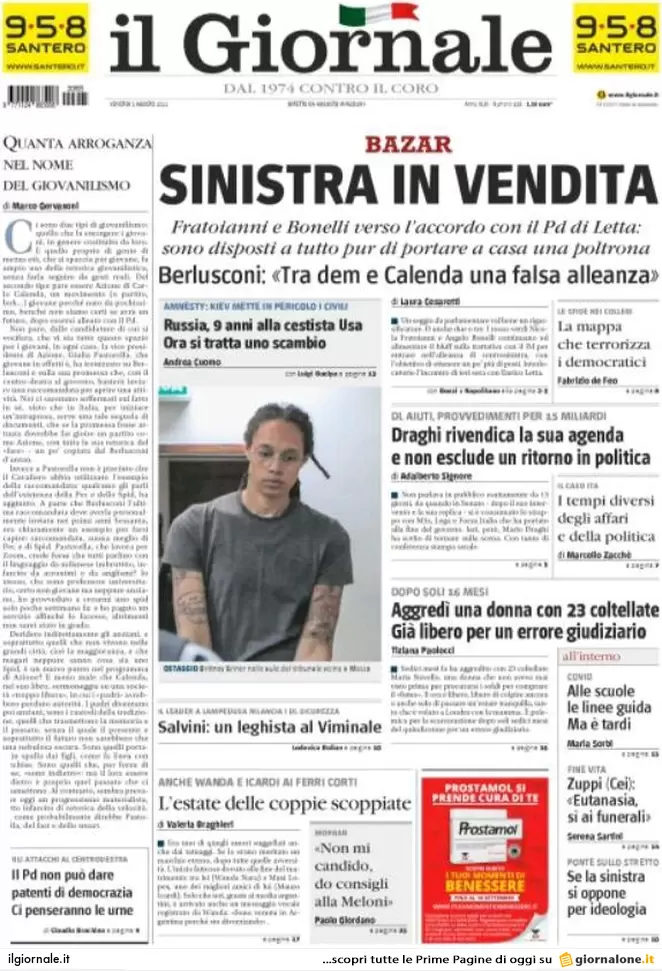 Prime pagine giornali 5 agosto 2022. Gli Aiuti di Draghi: 6 euro lordi al mese