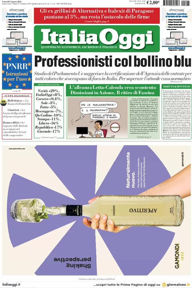 Prime pagine giornali economici 5 agosto. Draghi: “Su Ita decidiamo noi”