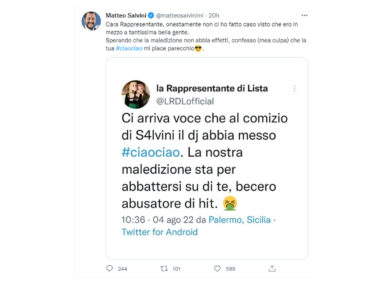 La Rappresentante di lista vs Salvini: “Sei un becero abusatore di hit”