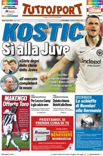 Prime pagine giornali 5 agosto 2022. Gli Aiuti di Draghi: 6 euro lordi al mese