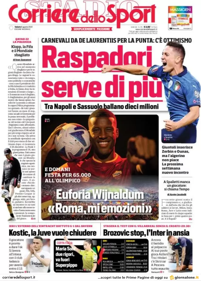 Prime pagine giornali 6 agosto 2022. Pd pesca a Confindustria ma Calenda frena