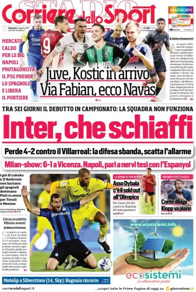 Prime pagine giornali 7 agosto 2022. Accordo Pd-sinistra, Calenda agitato