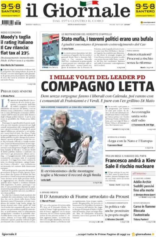 Prime pagine giornali 7 agosto 2022. Accordo Pd-sinistra, Calenda agitato