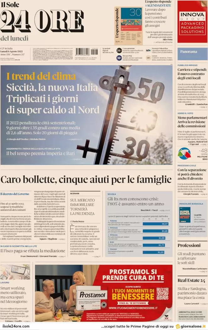 Prime pagine giornali 8 agosto 2022. Letta: “Calenda? Un regalo alla destra”