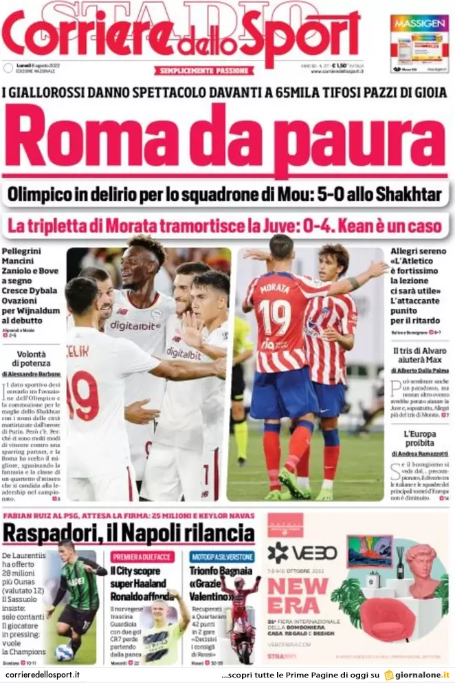 Prime pagine giornali 8 agosto 2022. Letta: “Calenda? Un regalo alla destra”