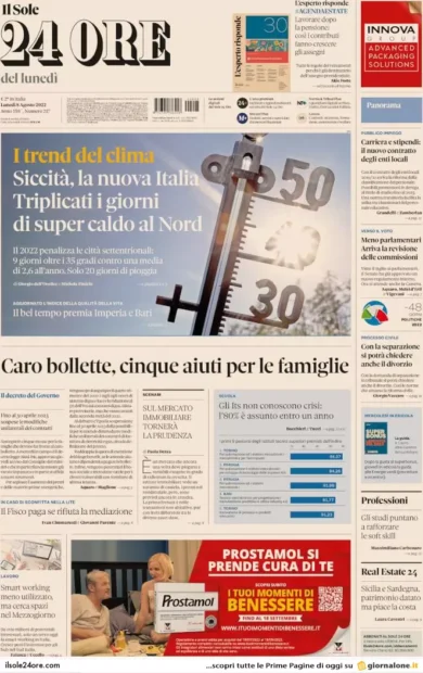 Prime pagine giornali economici 8 agosto. Caro bollette, 5 aiuti alle famiglie