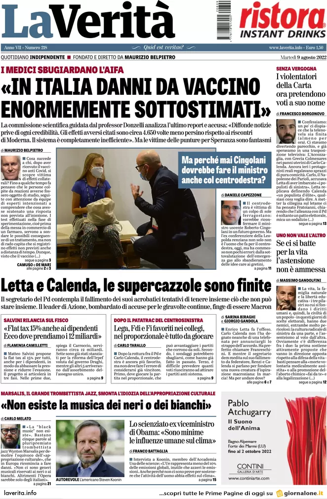 Prime pagine giornali 9 agosto 2022. La Flat Tax di Salvini costerebbe 80 mld