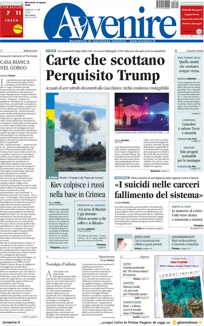 Prime pagine giornali 10 agosto 2022. Calenda: “Sì al terzo polo con Renzi”
