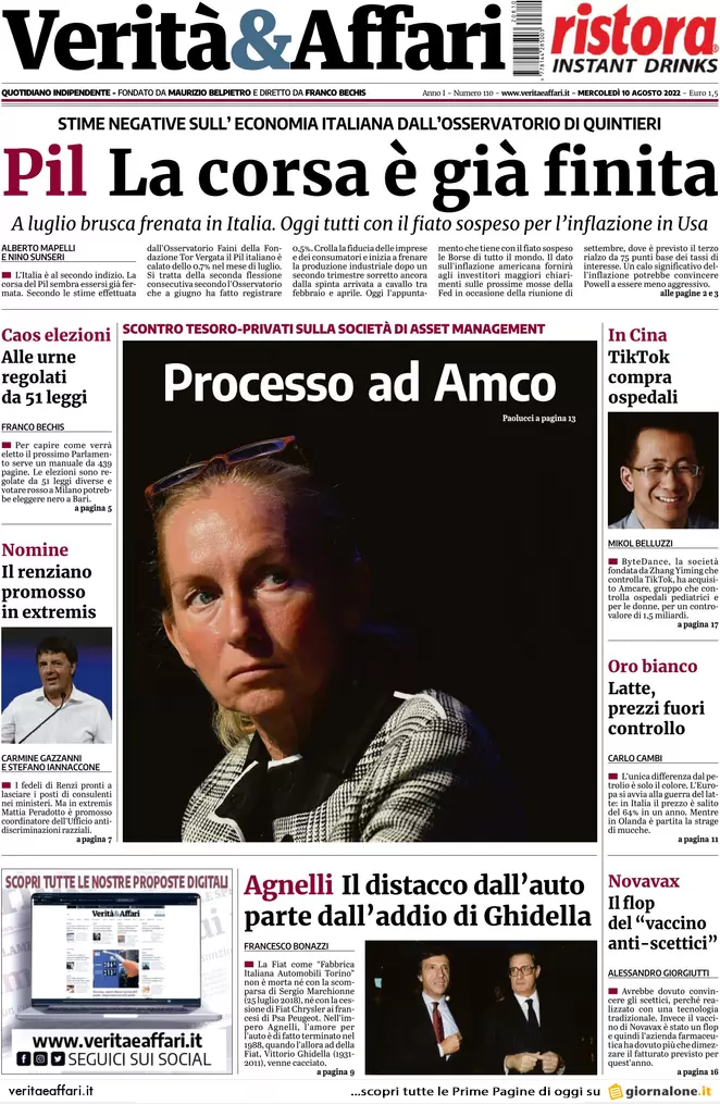 Prime pagine giornali economici 10 agosto. Bonus 200 € a 3 mln di partite iva