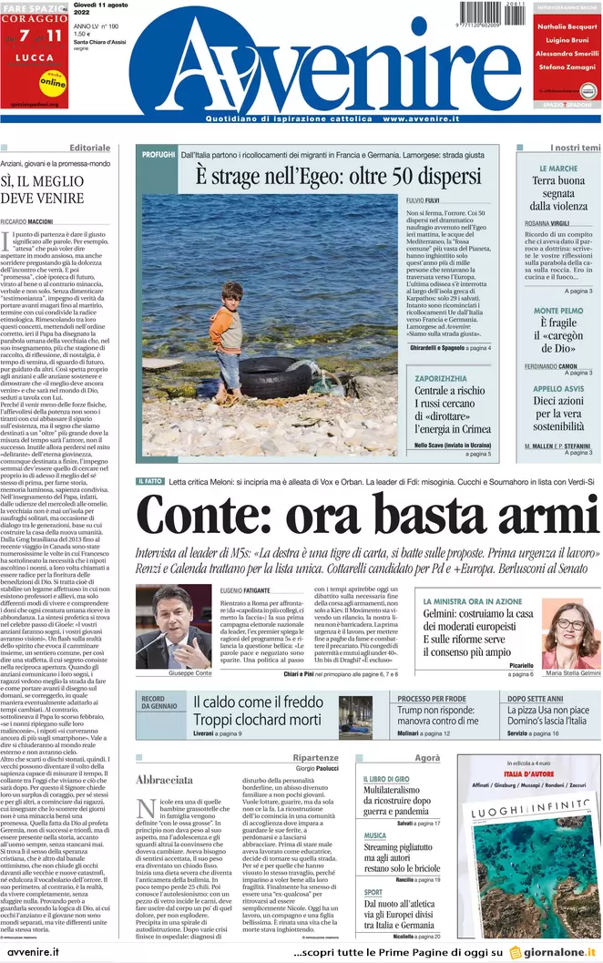 Prime pagine giornali 11 agosto 2022. Renzi: Calenda leader, poi Draghi-bis