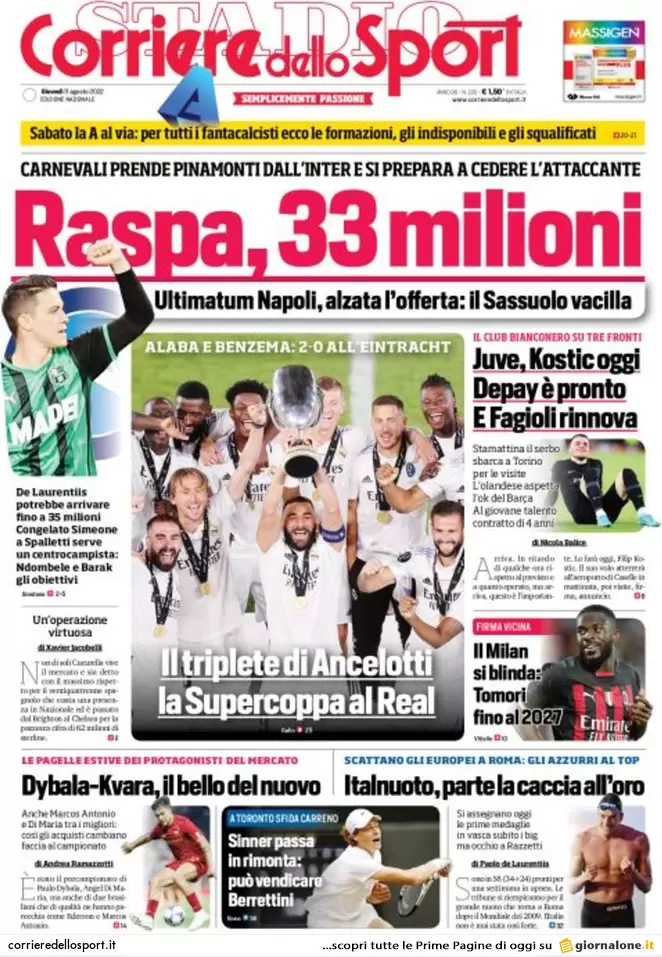 Prime pagine giornali 11 agosto 2022. Renzi: Calenda leader, poi Draghi-bis