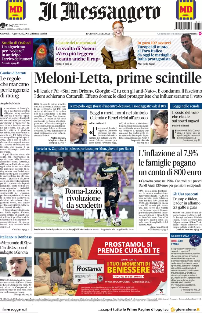 Prime pagine giornali 11 agosto 2022. Renzi: Calenda leader, poi Draghi-bis