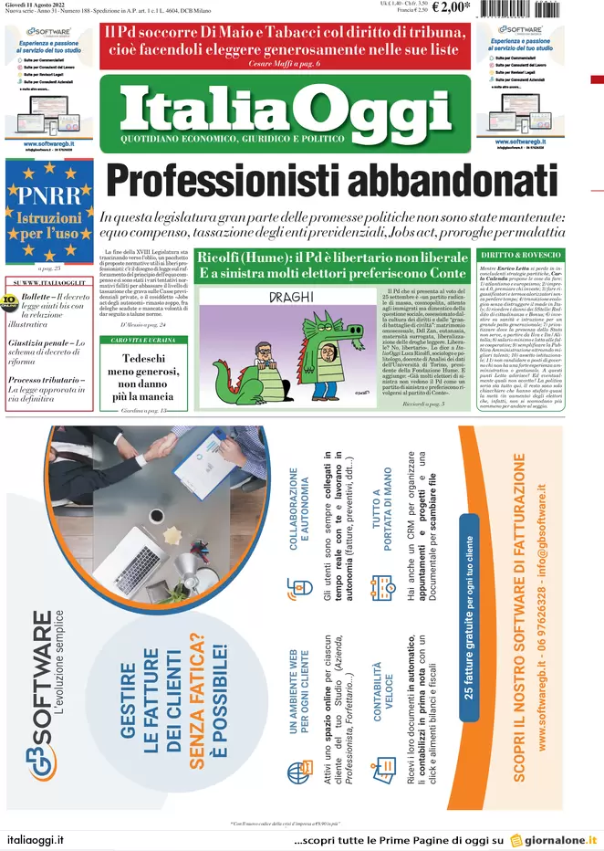 Prime pagine giornali economici 11 agosto. Aspi, i Benetton hanno fatto Bingo