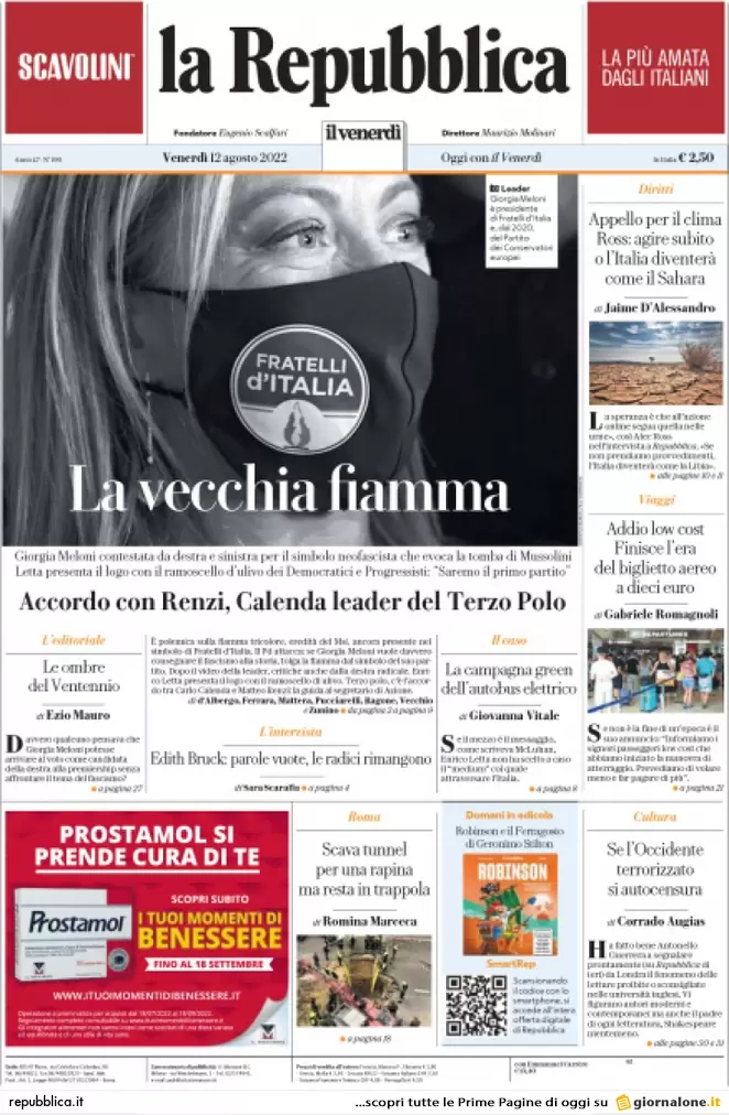 Prime pagine giornali 12 agosto 2022. Elezioni, gli impresentabili nelle liste