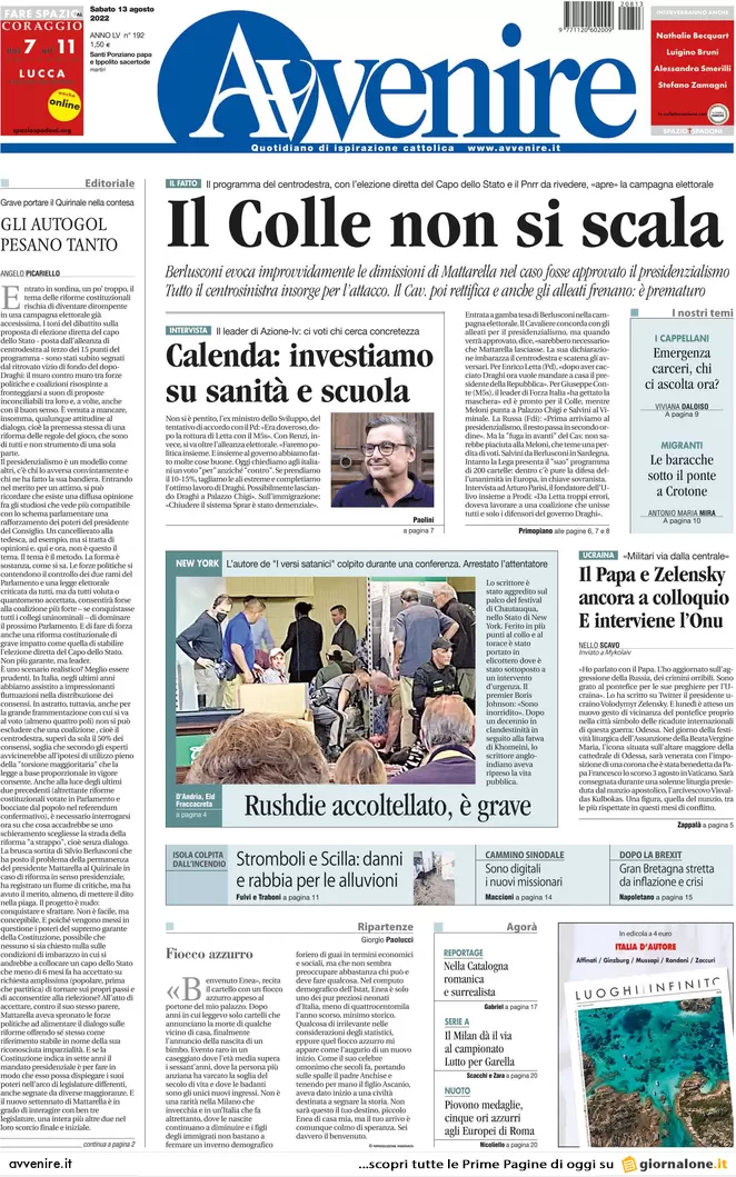 Prime pagine giornali 13 agosto 2022. Il presidenzialismo agita il voto