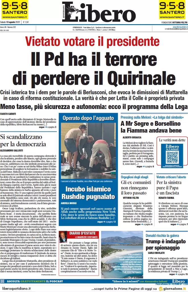 Prime pagine giornali 13 agosto 2022. Il presidenzialismo agita il voto