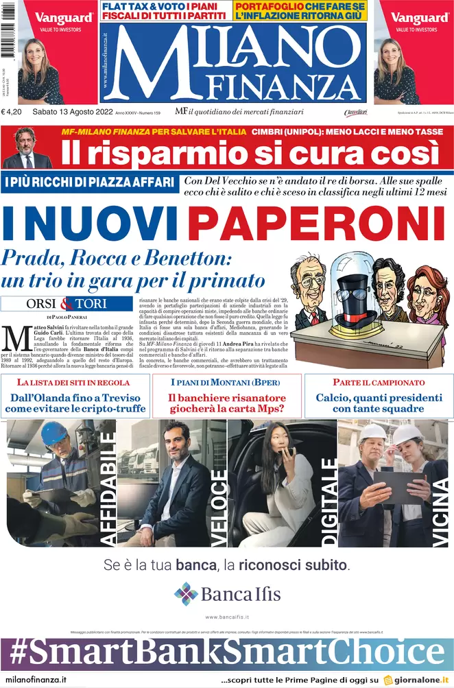 Prime pagine giornali economici 13 agosto. Export su, squadrone Rai in Qatar