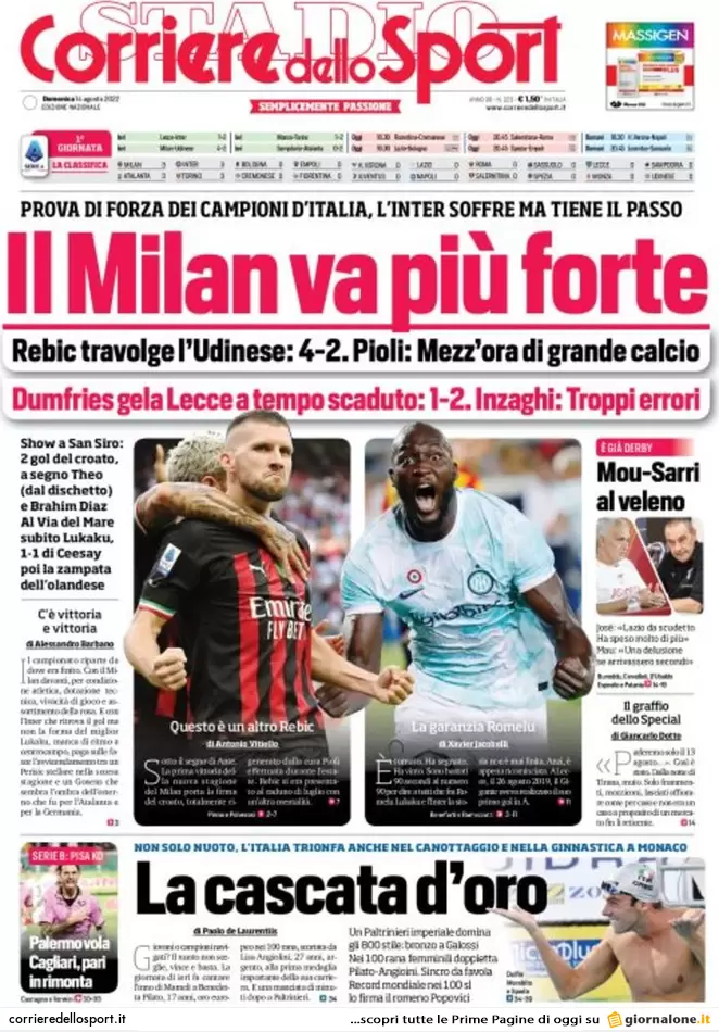 Prime pagine giornali 14 agosto 2022. Europa-lavoro, sfida tra Meloni e Letta