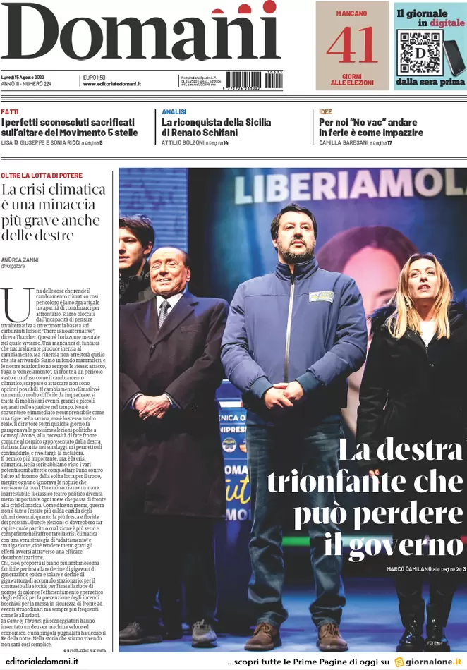 Prime pagine giornali 15 agosto 2022. Voto all’estero truccato: ecco le mail