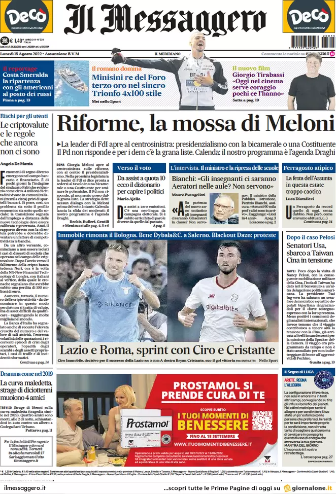 Prime pagine giornali 15 agosto 2022. Voto all’estero truccato: ecco le mail