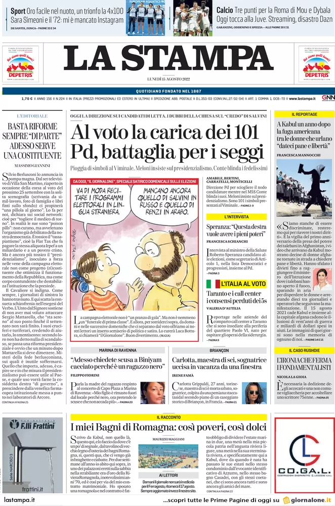 Prime pagine giornali 15 agosto 2022. Voto all’estero truccato: ecco le mail