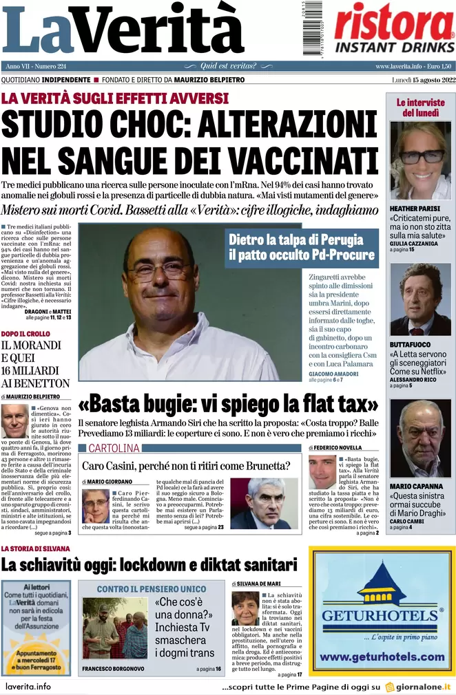 Prime pagine giornali 15 agosto 2022. Voto all’estero truccato: ecco le mail
