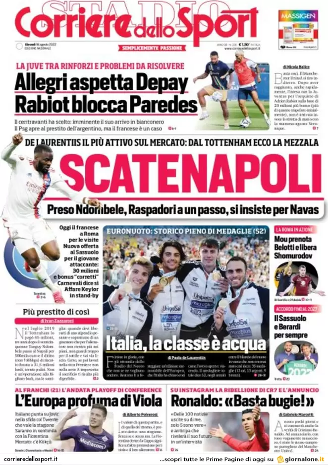 Prime pagine giornali 18 agosto 2022. Caso Crisanti, il Covid contagia le urne Prime pagine giornali 18 agosto 2022. Caso Crisanti, il Covid contagia le urne