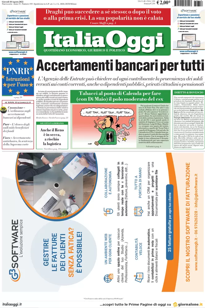 Prime pagine giornali economici 18 agosto. Bonus edilizi, controlli a tappeto