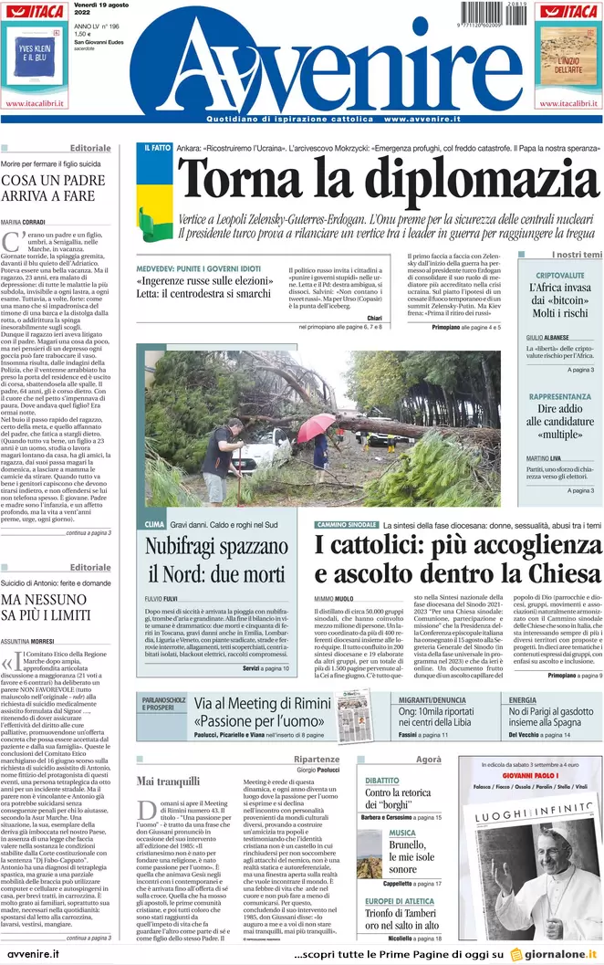 Prime pagine giornali 19 agosto 2022. Il ricatto russo agita il voto in Italia