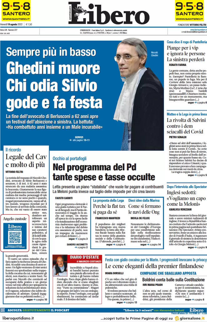Prime pagine giornali 19 agosto 2022. Il ricatto russo agita il voto in Italia