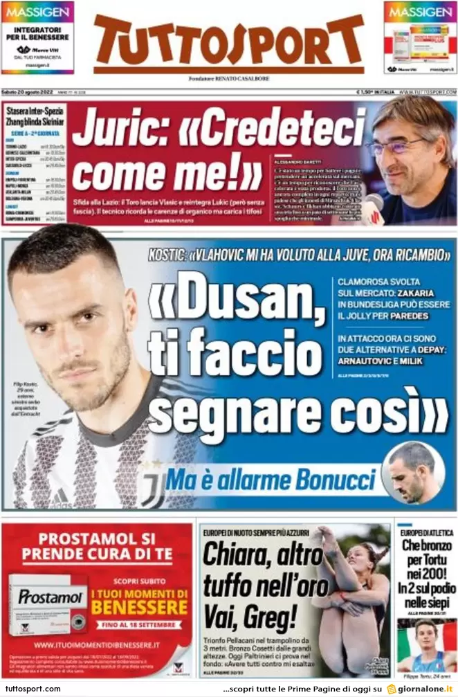Prime pagine giornali 20 agosto 2022. Bomba energia ed effetto Suburra sul Pd