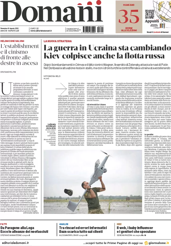Prime pagine giornali 21 agosto 2022. Silenzio della Chiesa e bollette record