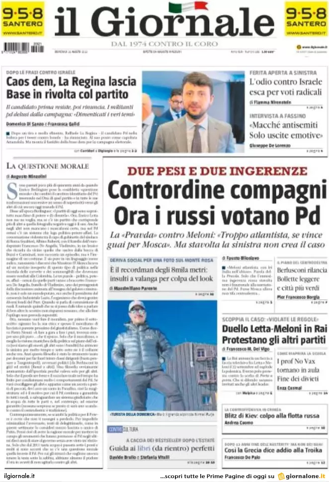 Prime pagine giornali 21 agosto 2022. Silenzio della Chiesa e bollette record