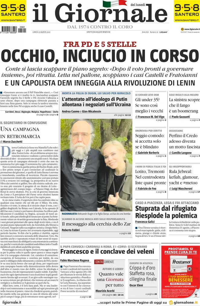 Prime pagine giornali 22 agosto 2022. Elezioni, rivolte e veleni: le liste