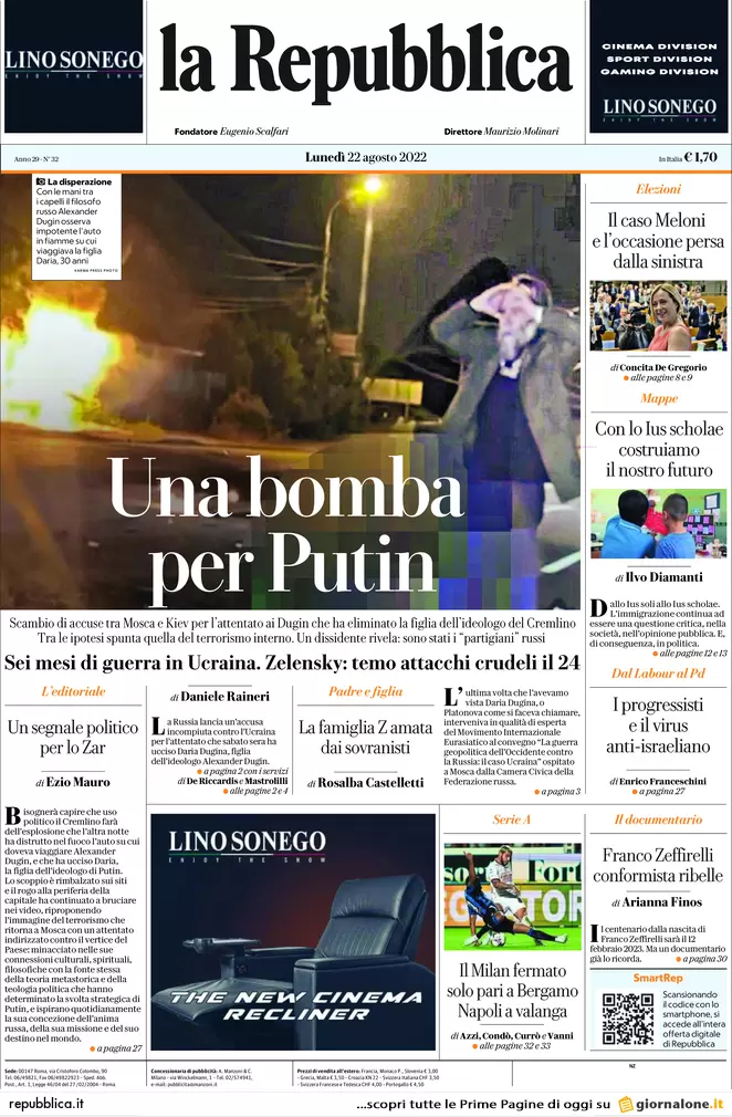 Prime pagine giornali 22 agosto 2022. Elezioni, rivolte e veleni: le liste