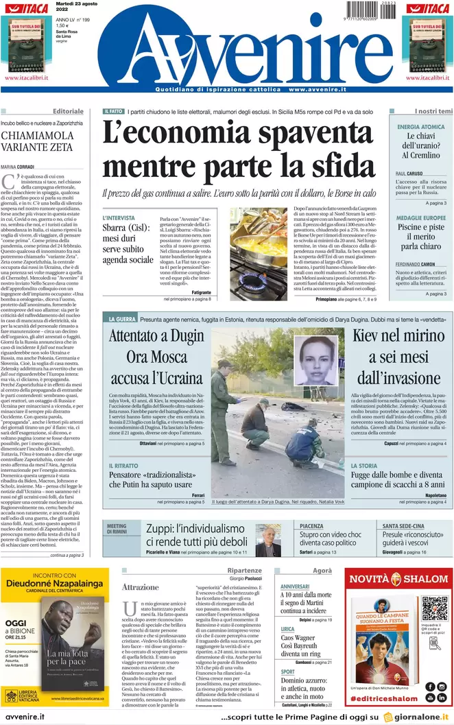 Prime pagine giornali 23 agosto 2022. Chiuse le liste, l’ira degli esclusi