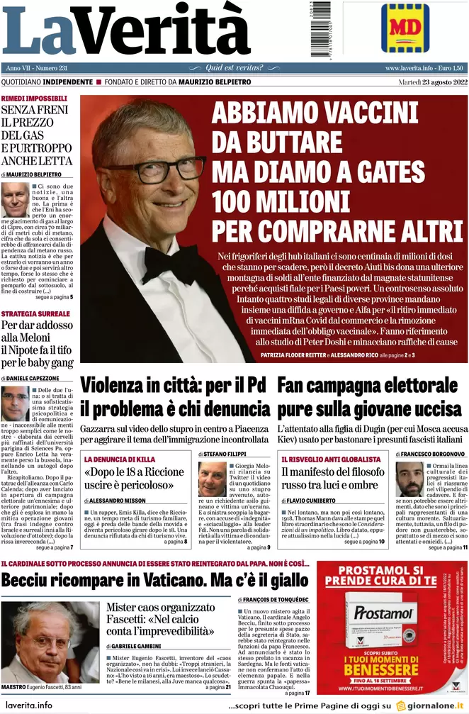 Prime pagine giornali 23 agosto 2022. Chiuse le liste, l’ira degli esclusi