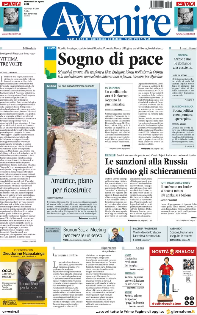 Prime pagine giornali 24 agosto 2022. Meloni-Letta, stop al loro duello in tv