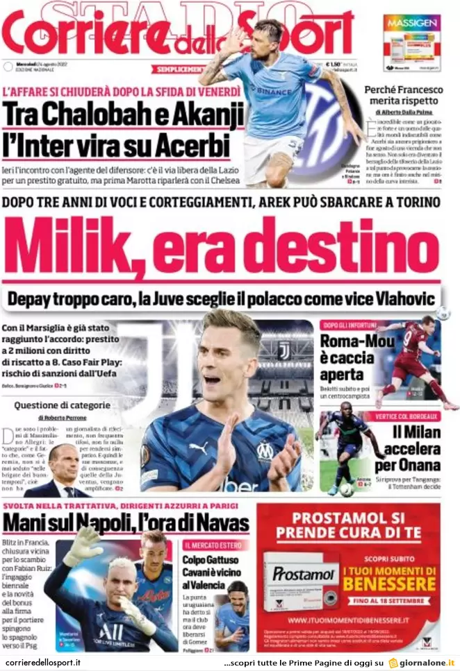 Prime pagine giornali 24 agosto 2022. Meloni-Letta, stop al loro duello in tv