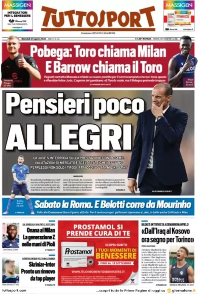 Prime pagine giornali 24 agosto 2022. Meloni-Letta, stop al loro duello in tv