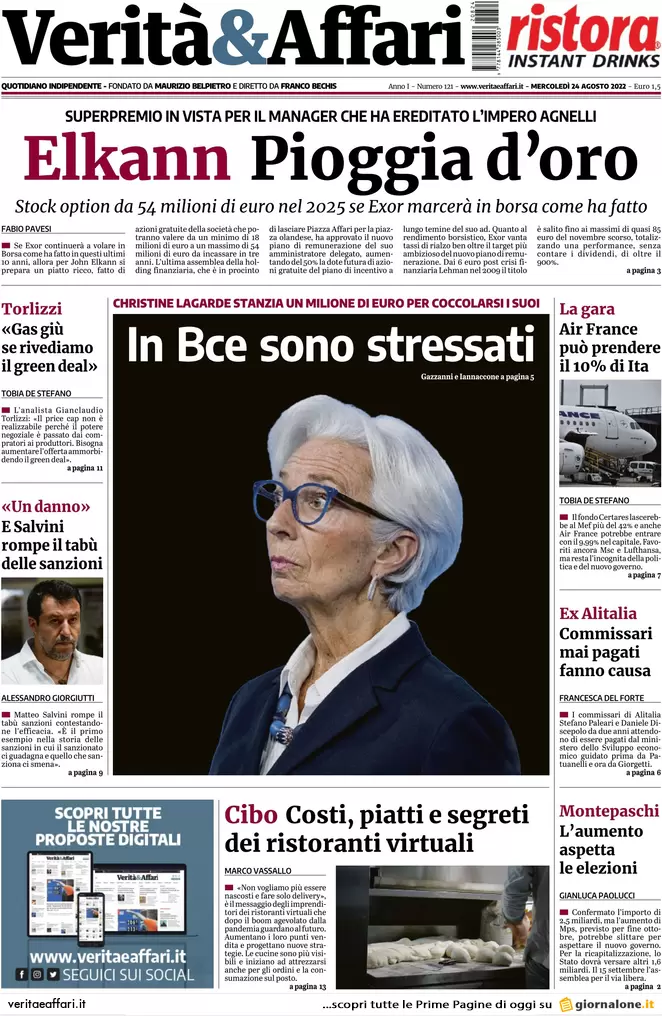 Prime pagine giornali economici 24 agosto. Crisi gas, razionamenti inevitabili Prime pagine giornali economici 24 agosto. Crisi gas, razionamenti inevitabili