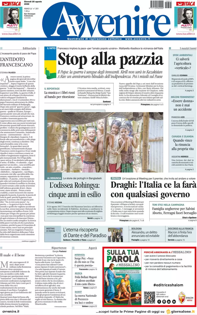 Prime pagine giornali 25 agosto 2022. Draghi si loda ma non la dice tutta