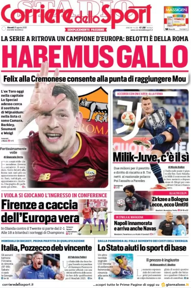 Prime pagine giornali 25 agosto 2022. Draghi si loda ma non la dice tutta