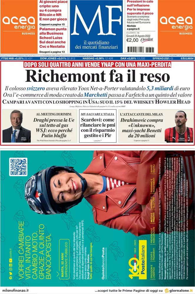 Prime pagine giornali economici 25 agosto. Energia, gli incentivi anti sprechi Prime pagine giornali economici 25 agosto. Energia, gli incentivi anti sprechi