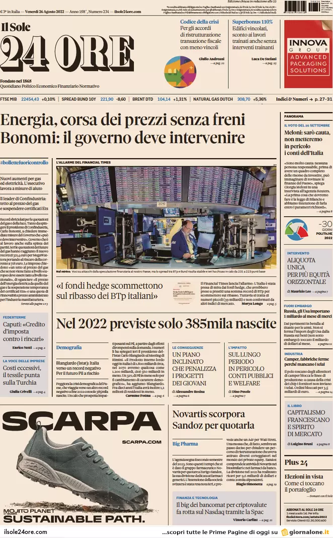 Prime pagine giornali 26 agosto 2022. Una spia russa nella Nato in Italia
